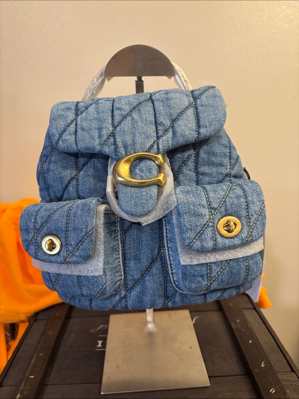 Coach Quilted Denim Mini Backpack with Gold 'C' Hardware